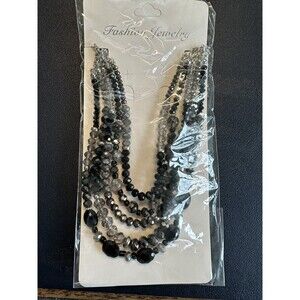 NEW Black Faceted Beads, Black Chain, Silver/Gray Beads 16" Necklace w/Extender